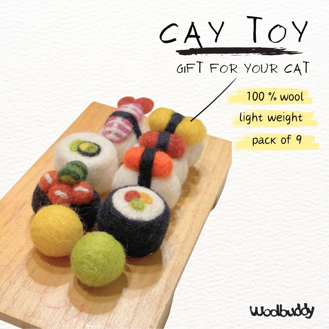 Woolbuddy - Handmade Wool Needle Felted Cat Sushi Toy
