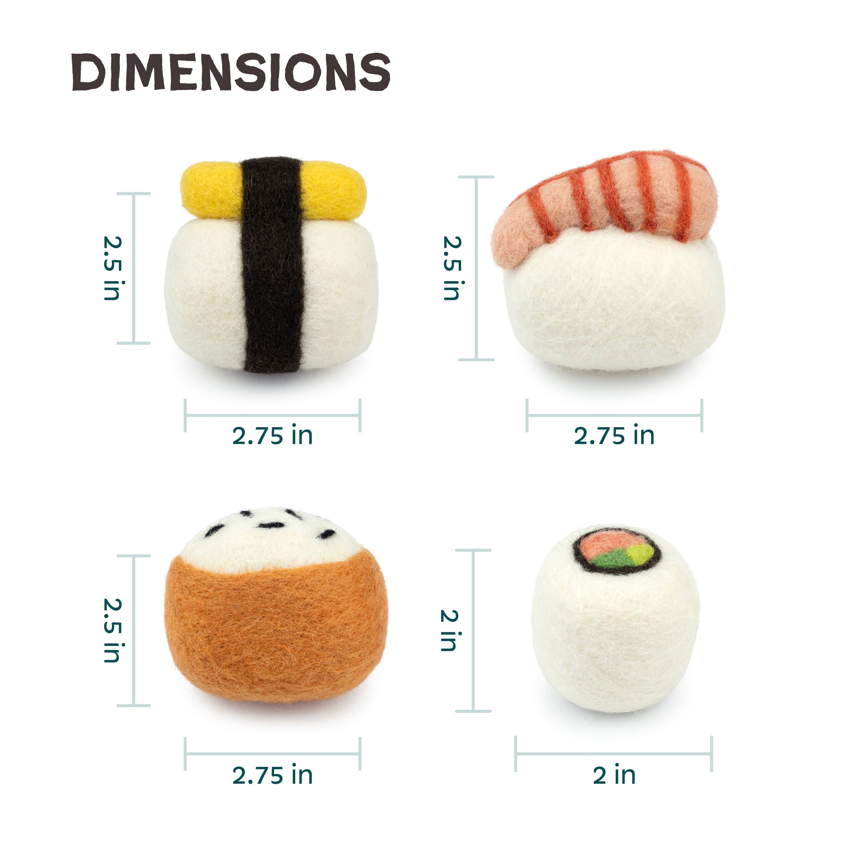 Woolbuddy - M&W Wool Felt Cat Sushi Set – Handmade Cat Toys (4 pcs)