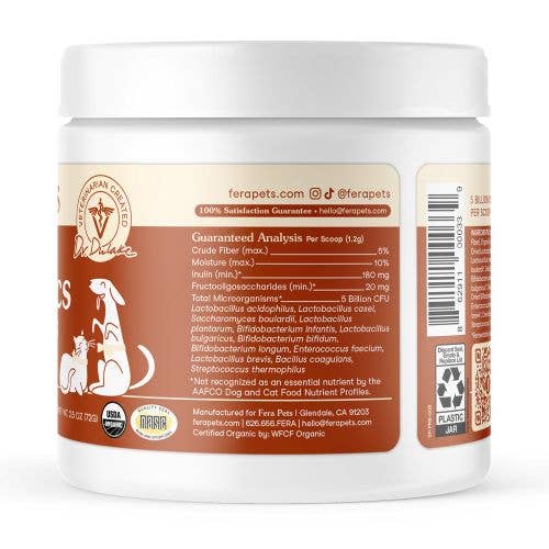 Fera Pets - USDA Organic Probiotics with Prebiotics for Dogs and Cats