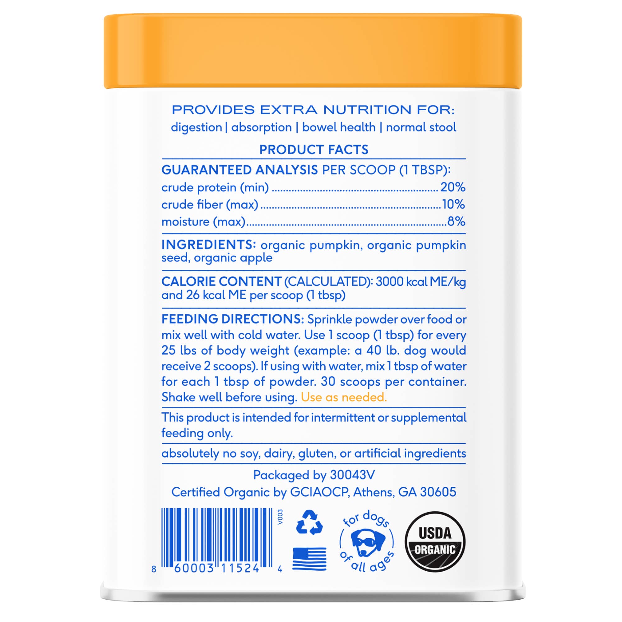 Native Pets - Organic Pumpkin Fiber Powder, Digestive Supplement for Dogs