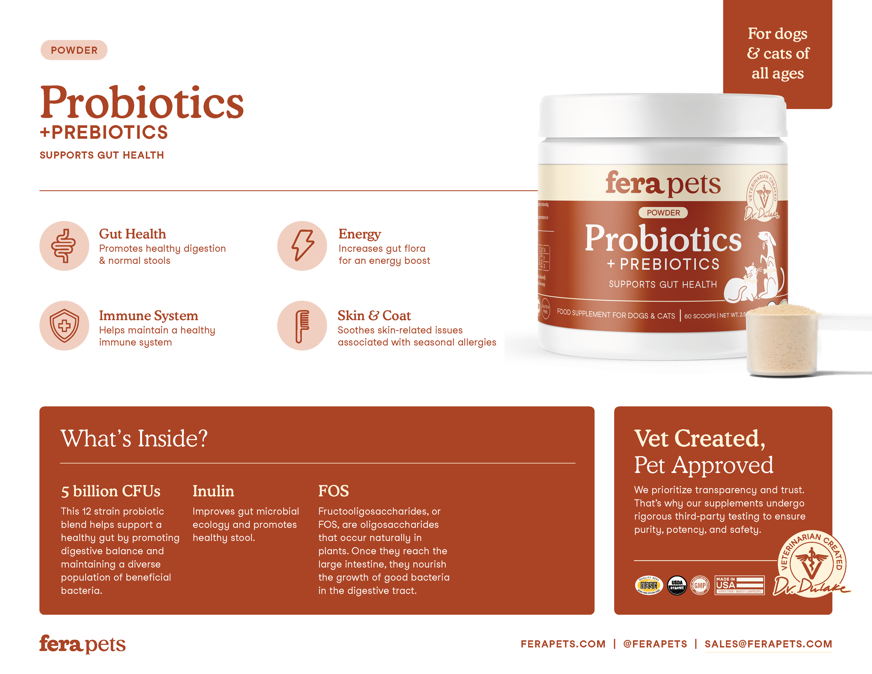Fera Pets - USDA Organic Probiotics with Prebiotics for Dogs and Cats