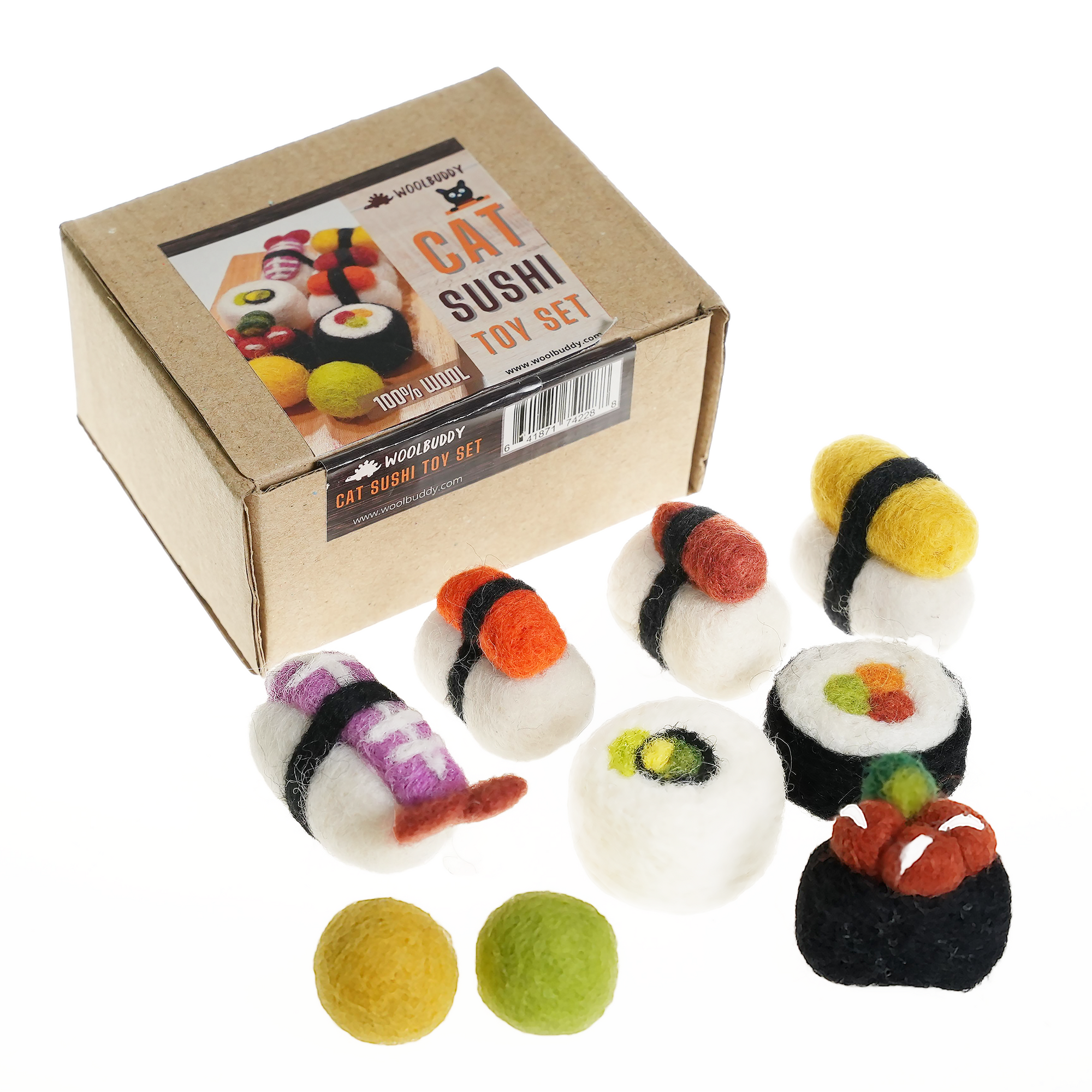 Woolbuddy - Handmade Wool Needle Felted Cat Sushi Toy
