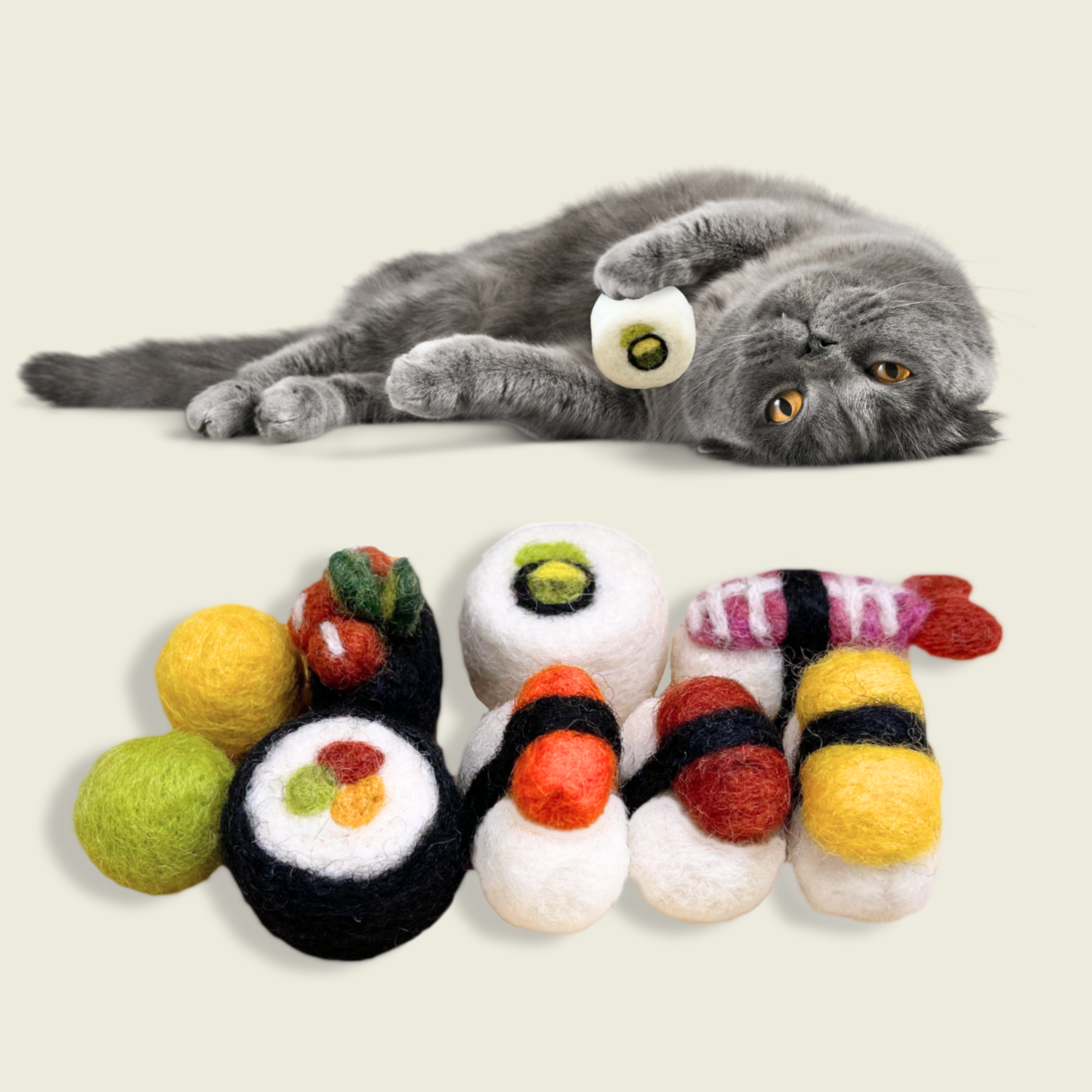 Woolbuddy - Handmade Wool Needle Felted Cat Sushi Toy